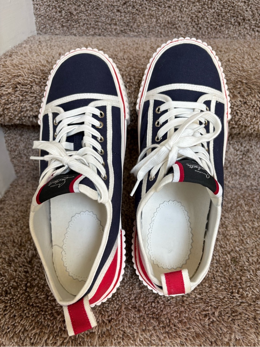 Christian Louboutin Gaby Men’s Navy and Red Canvas Lace up Sneakers - Picture 7 of 14